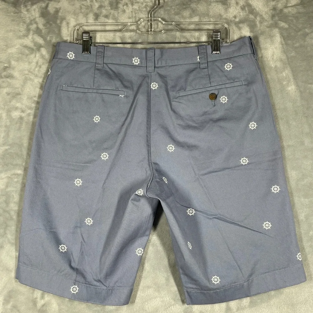 J Crew Rivington Mens Shorts 35W Blue Nautical Ship Wheel Print Casual Chino